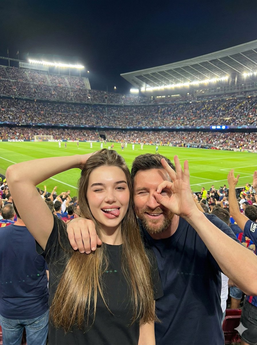 Playful Selfie with Lionel Messi in a Football Stadium — Nano Banana Pro AI Generated Image