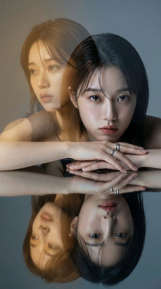 High-Fashion Double Exposure Portrait with Reflection — Nano Banana Pro AI Generated Image