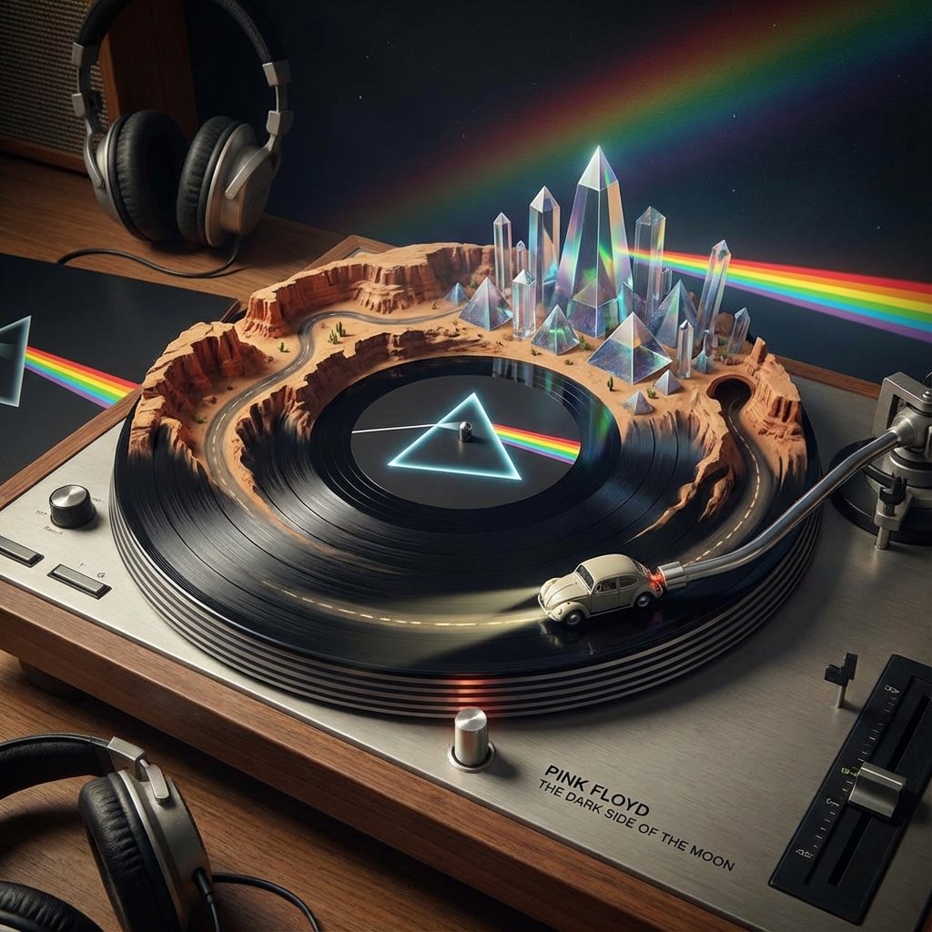 Visualizing Music Albums as Turntable Landscapes — Nano Banana Pro AI Generated Image