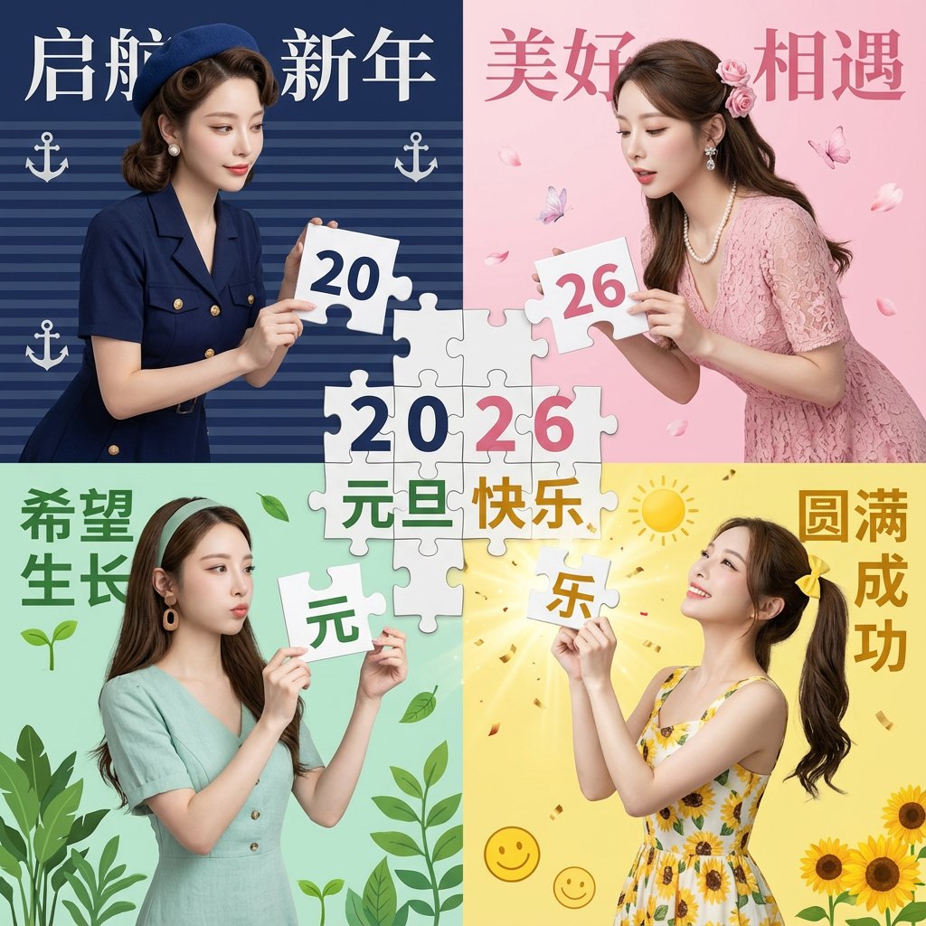 New Year's Day Special: Four-Panel Puzzle for 2026 Blessing — Nano Banana Pro AI Generated Image