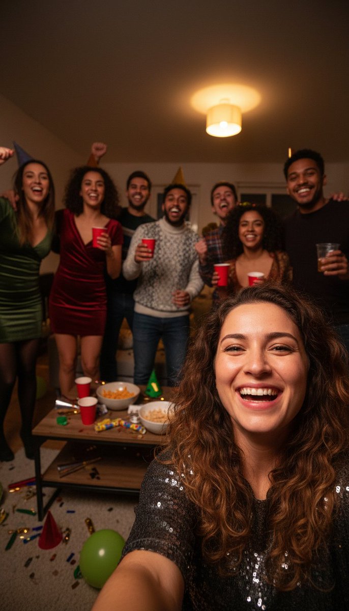 Realistic Group Selfie with Smartphone Flash Effect — Nano Banana Pro AI Generated Image