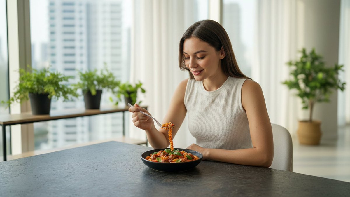 Refined Dining Scene with Fusilli and Meatballs — Nano Banana Pro AI Generated Image