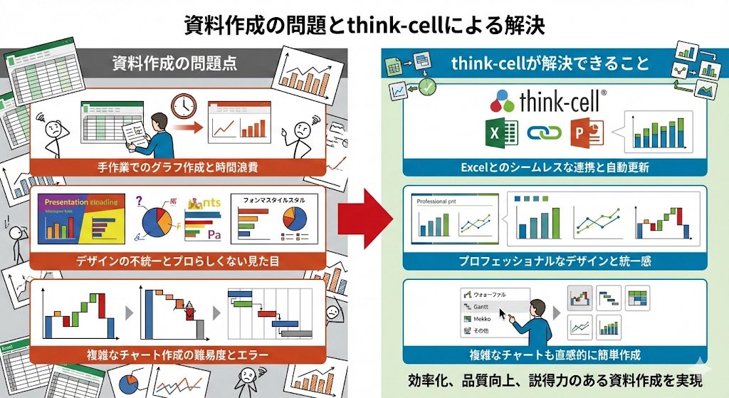 Visual explanation of Think-cell solving document issues — Nano Banana Pro AI Generated Image
