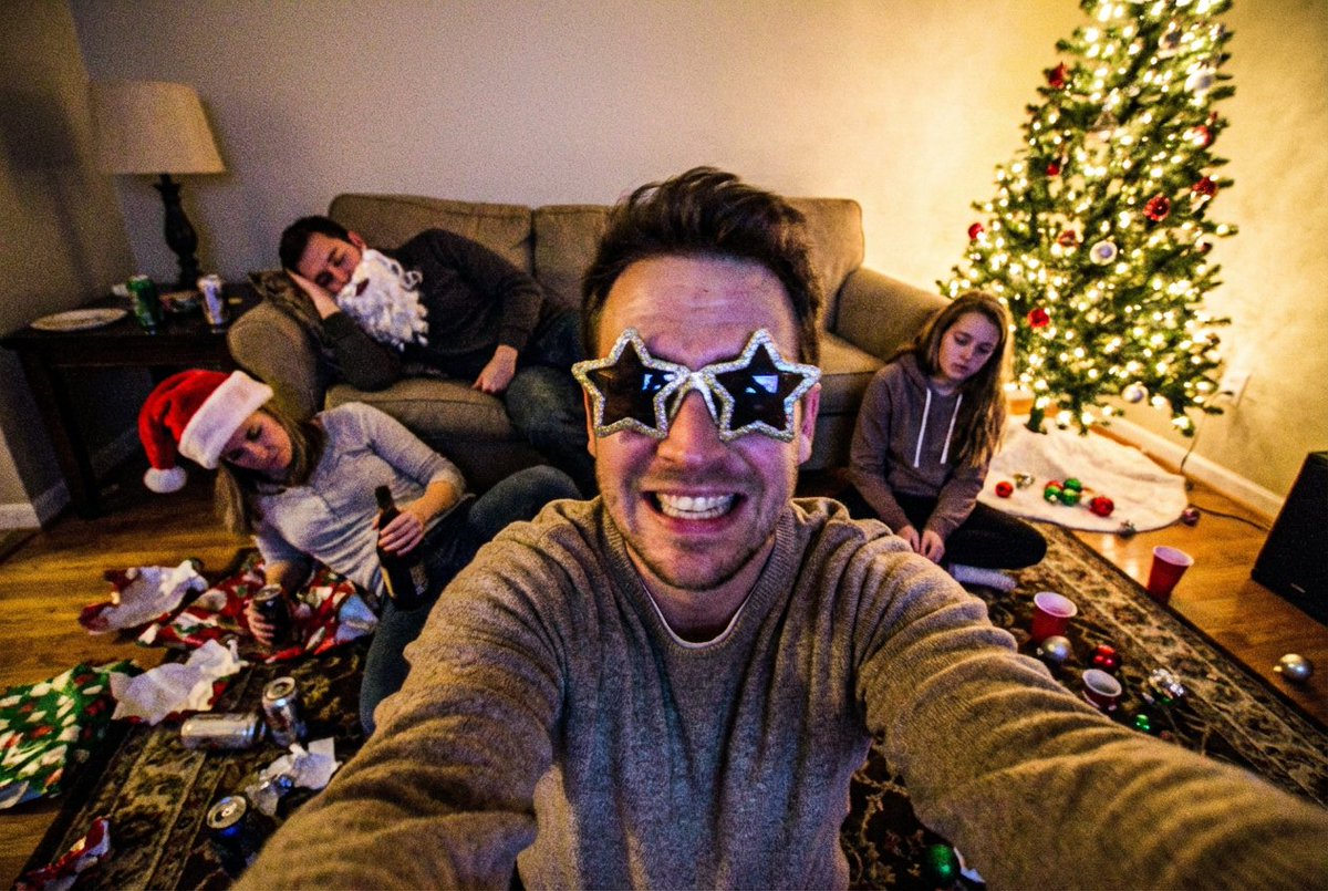 Low-Quality Chaotic Christmas After-Party Selfie — Nano Banana Pro AI Generated Image