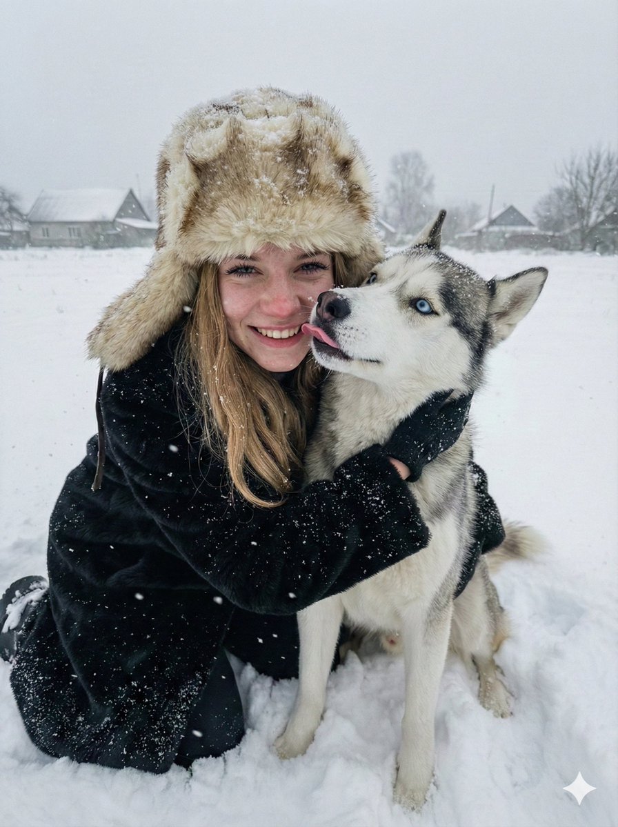 Hyper-realistic Winter Portrait with Siberian Husky — Nano Banana Pro AI Generated Image