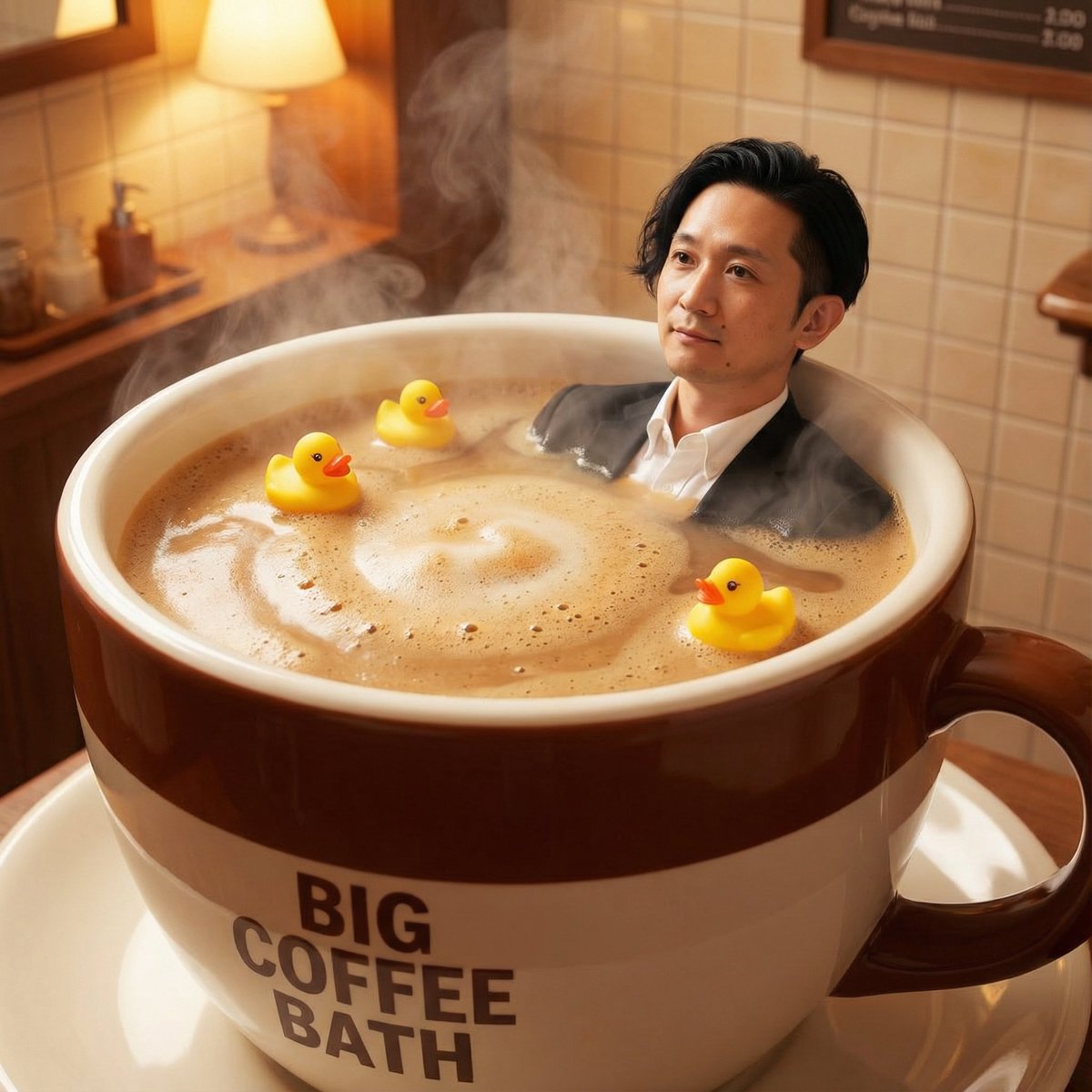 Giant Coffee Cup Bath Image Prompt — Nano Banana Pro AI Generated Image