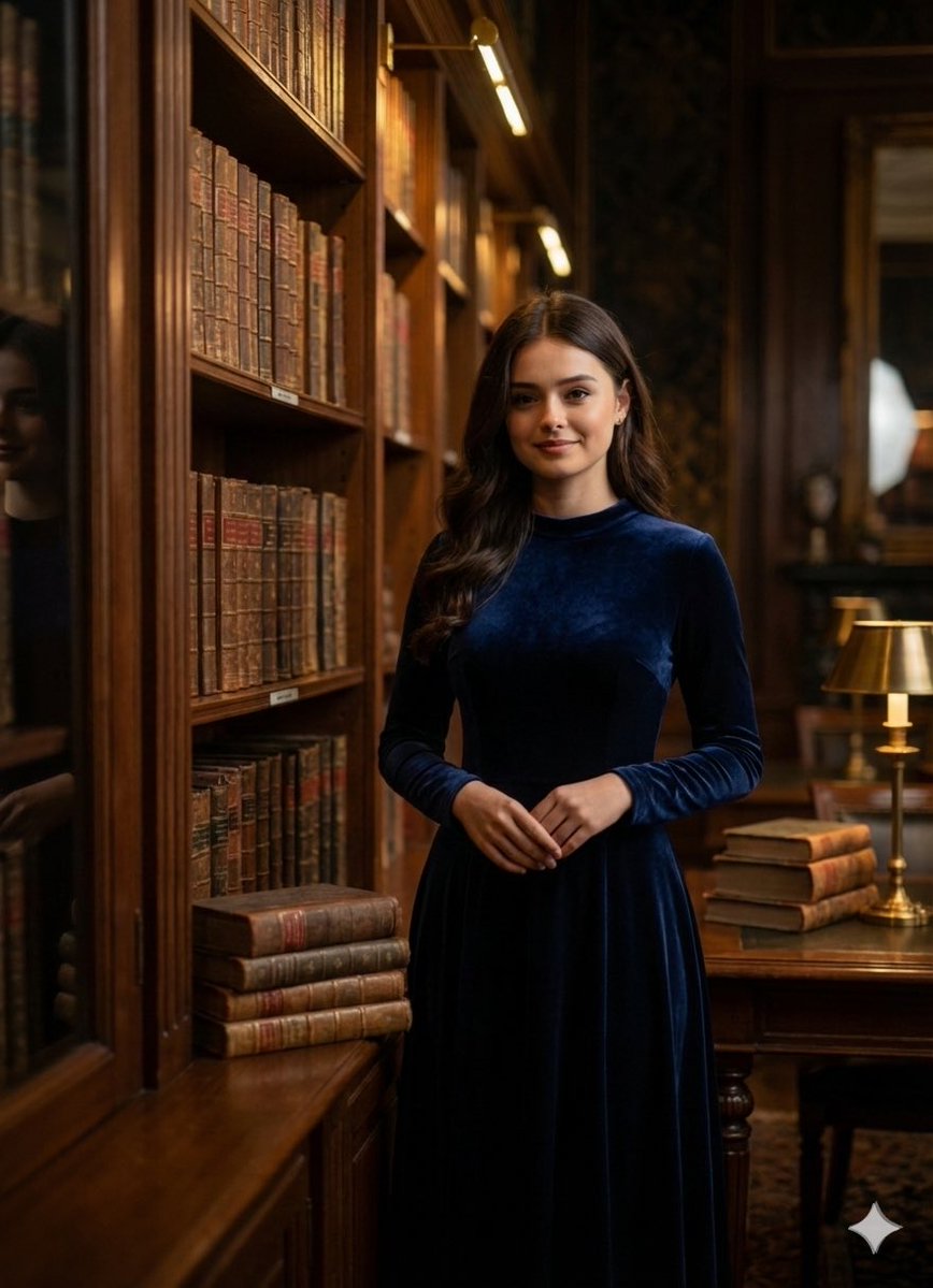 Quiet Luxury Cinematic Library Portrait — Nano Banana Pro AI Generated Image