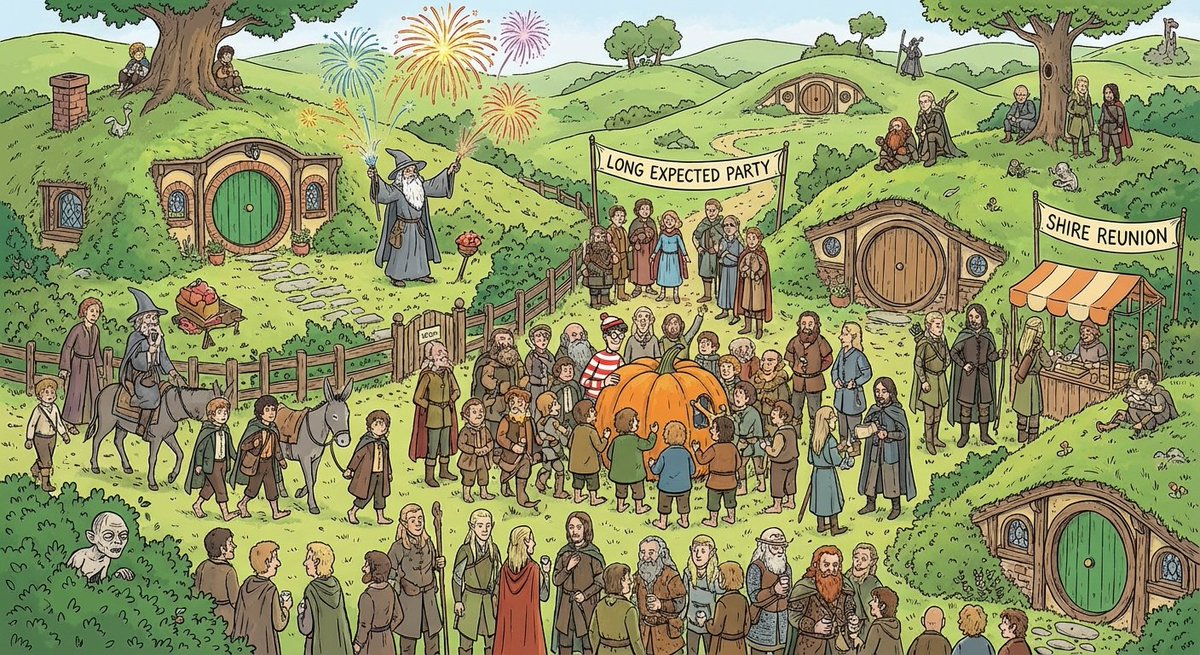 Where’s Waldo-style LOTR in the Shire — Nano Banana Pro AI Generated Image