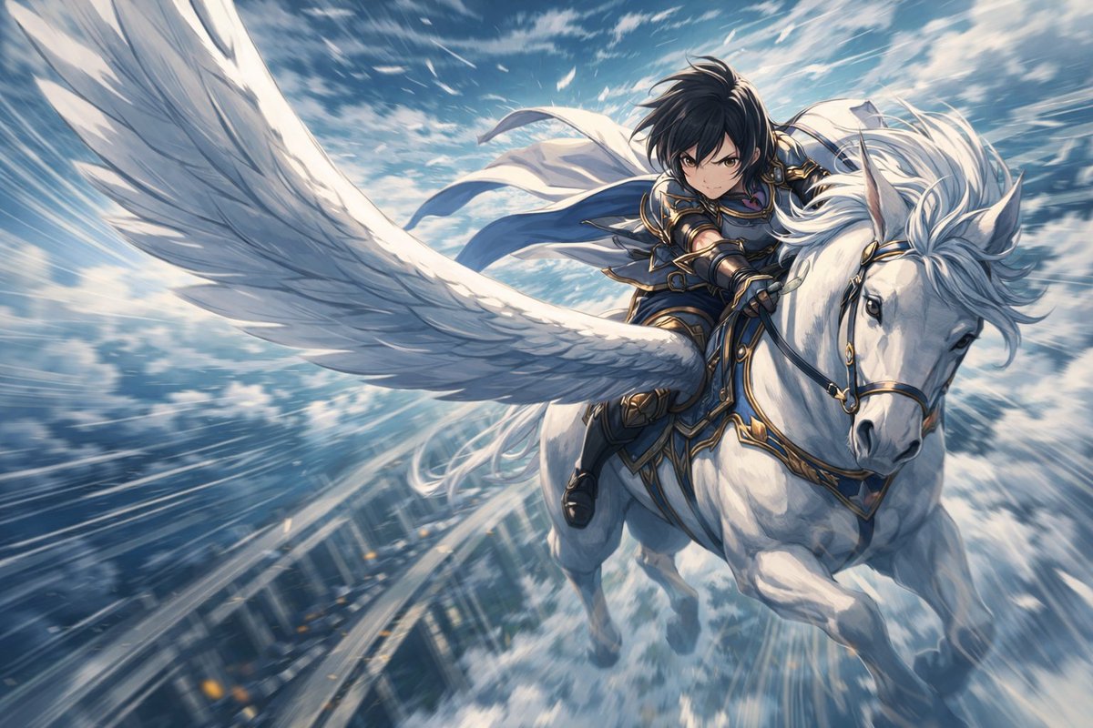Character Riding Pegasus Fantasy Illustration Prompt — Nano Banana Pro AI Generated Image