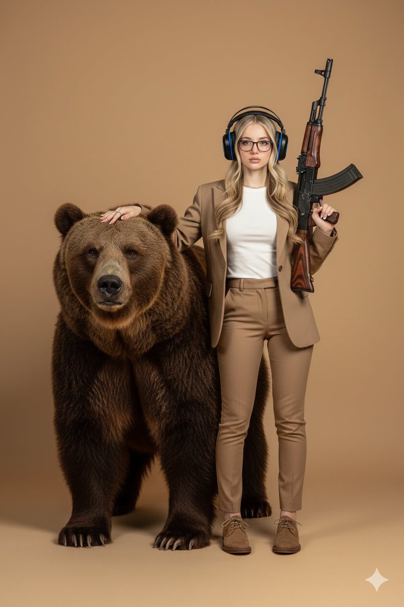 Surreal Studio Portrait with Grizzly Bear and Rifle — Nano Banana Pro AI Generated Image