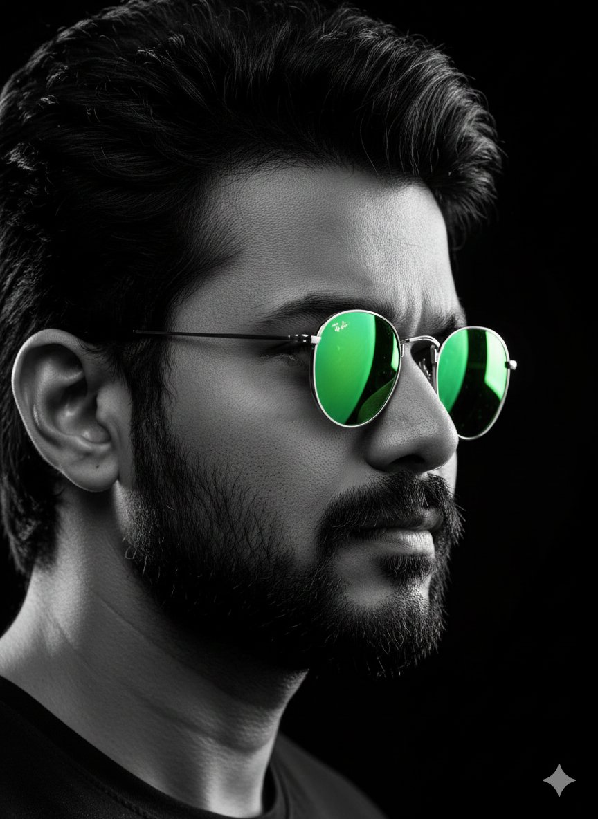 Cinematic B&W Portrait with Selective Emerald Color — Nano Banana Pro AI Generated Image