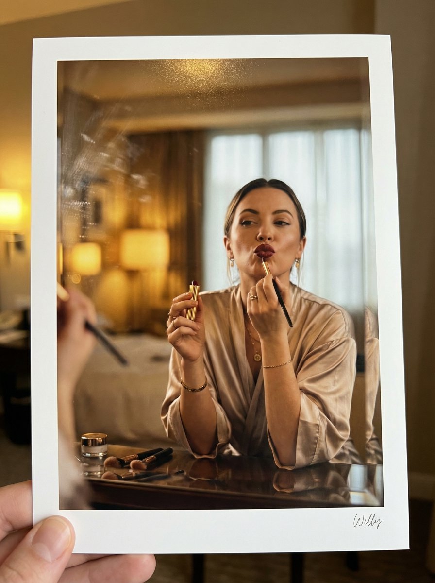 Glamorous Makeup Mirror Reflection Editorial Shot Prompt — Nano Banana Pro AI Generated Image