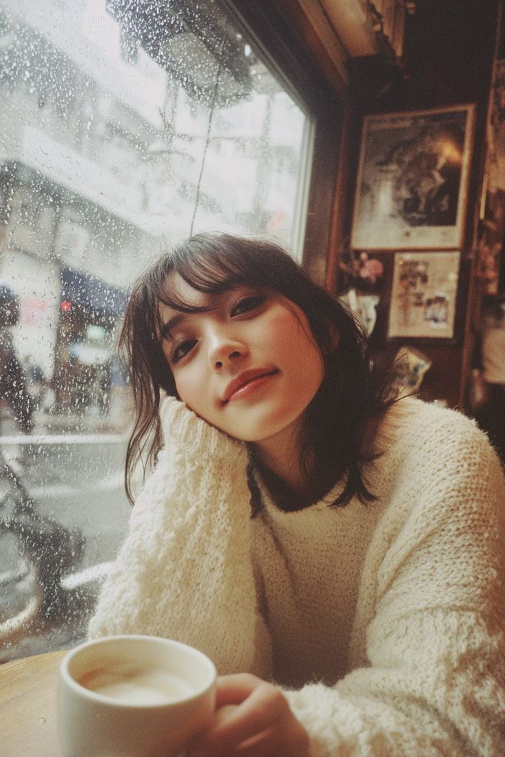 Cozy Rainy Day Café Portrait (Film Aesthetic) — Nano Banana Pro AI Generated Image
