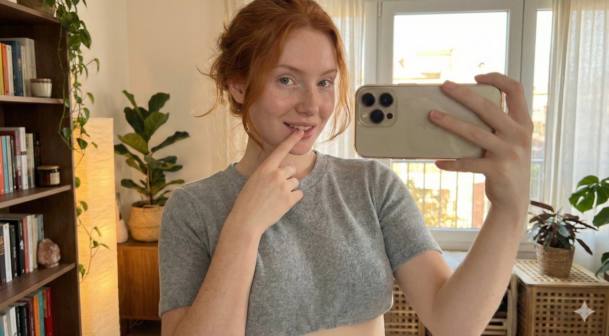 Deep Focus Selfie: Natural Copper Redhead — Nano Banana Pro AI Generated Image