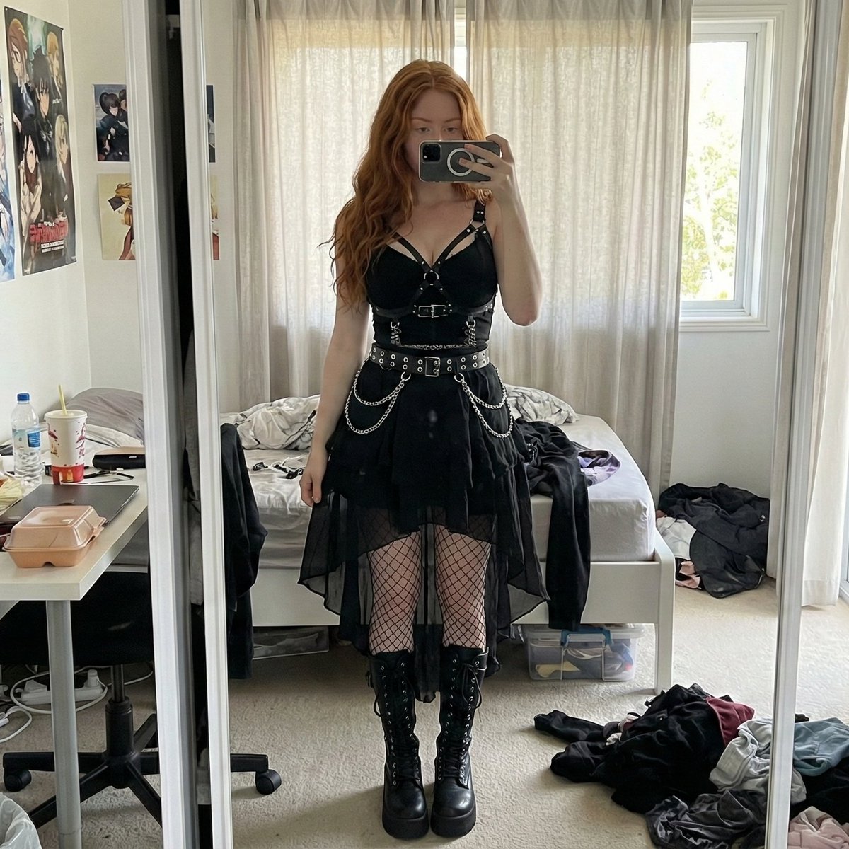 Gothic Mirror Selfie in Messy Bedroom — Nano Banana Pro AI Generated Image
