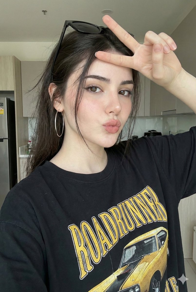 Playful Selfie Portrait with Peace Sign (JSON) — Nano Banana Pro AI Generated Image