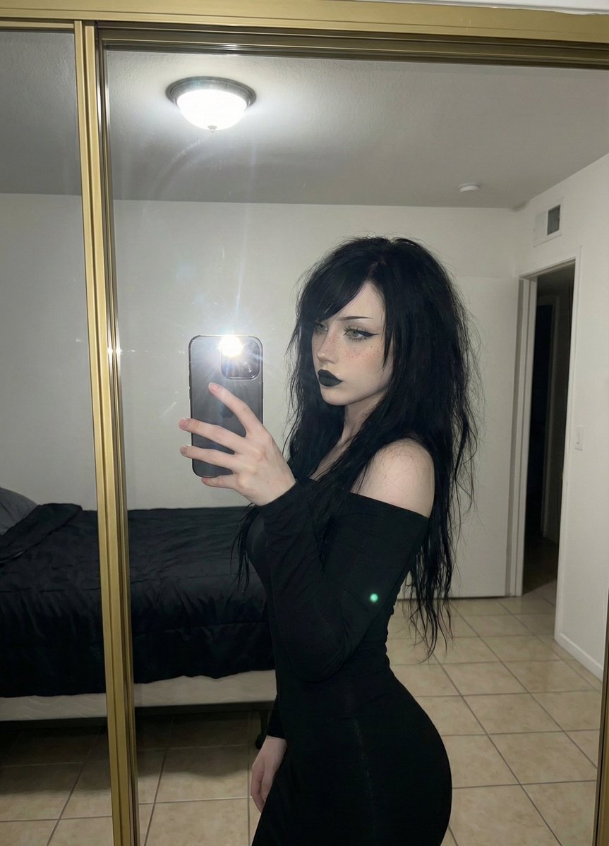 Goth-Glam Mirror Selfie with Flash Photography — Nano Banana Pro AI Generated Image
