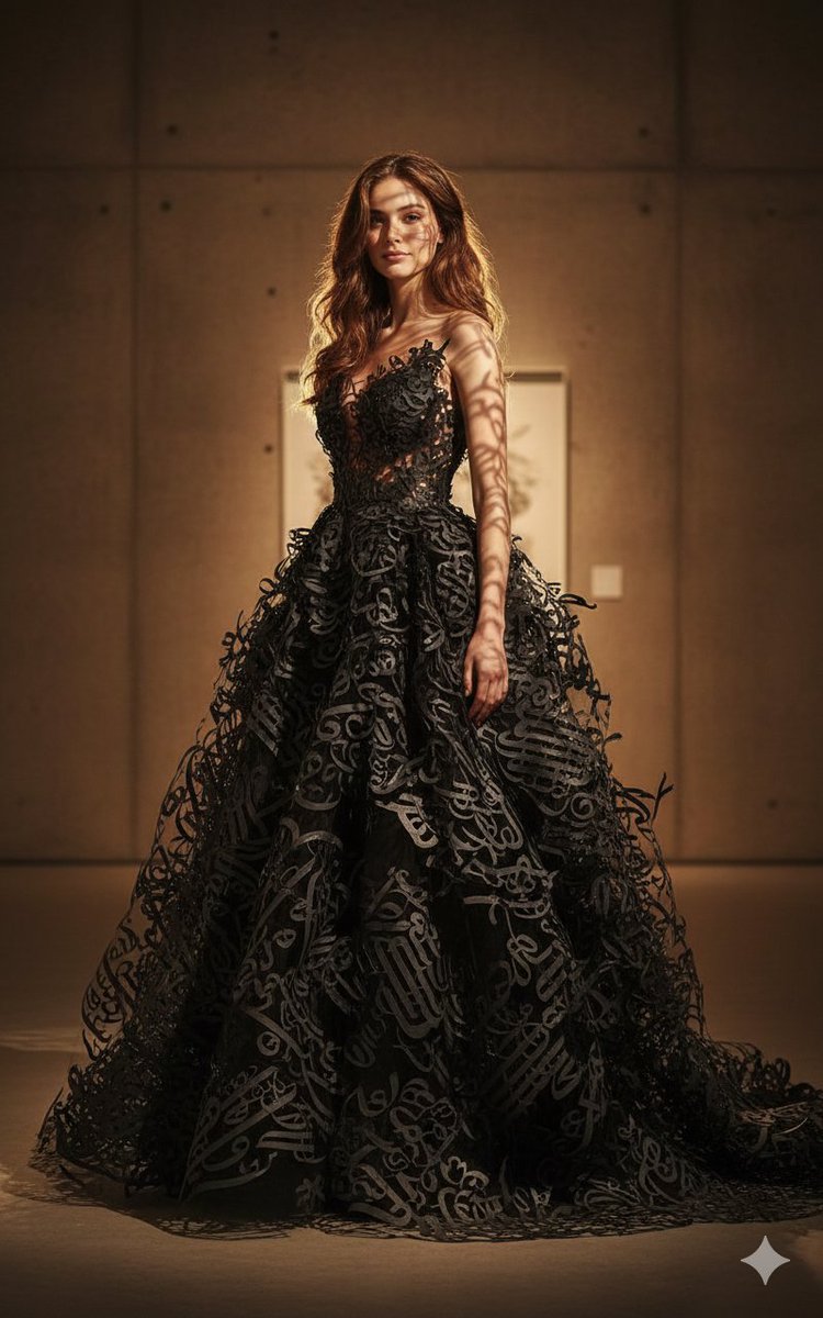 Art-Couture Portrait with Calligraphy Fabric — Nano Banana Pro AI Generated Image