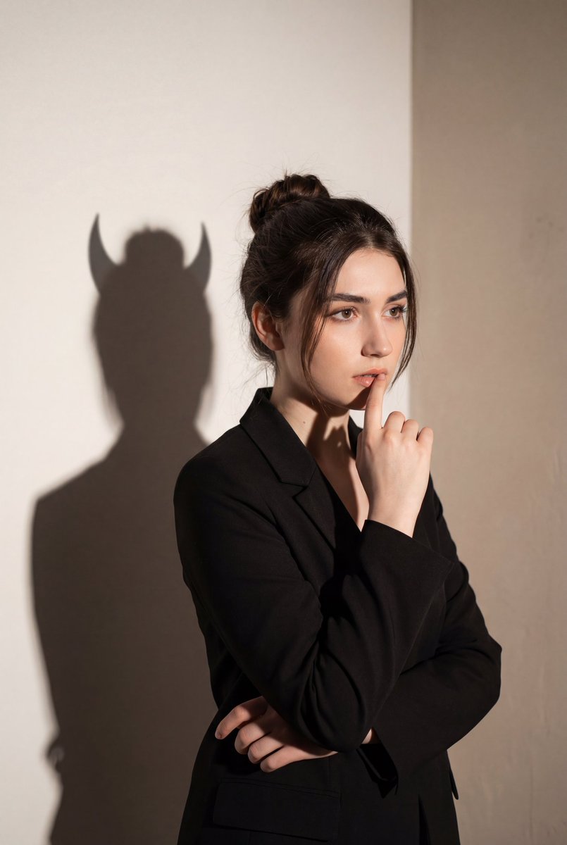Conceptual Portrait with Symbolic Devil Horn Shadow — Nano Banana Pro AI Generated Image