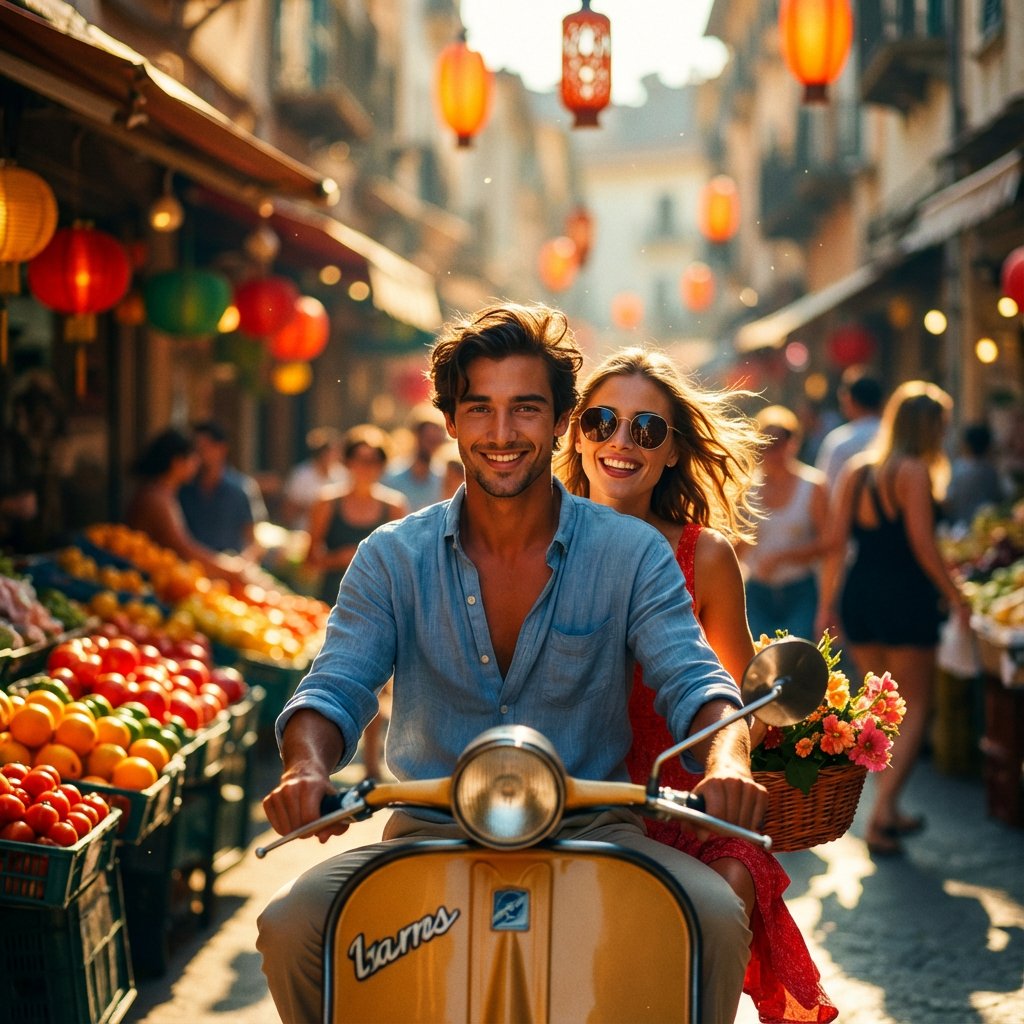 Cinematic Scooter Ride Golden Hour Prompt — Nano Banana Pro AI Generated Image