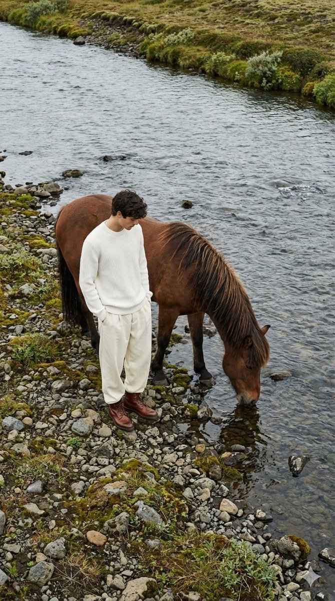 Jil Sander Aesthetic Fashion Editorial: Man and Horse — Nano Banana Pro AI Generated Image
