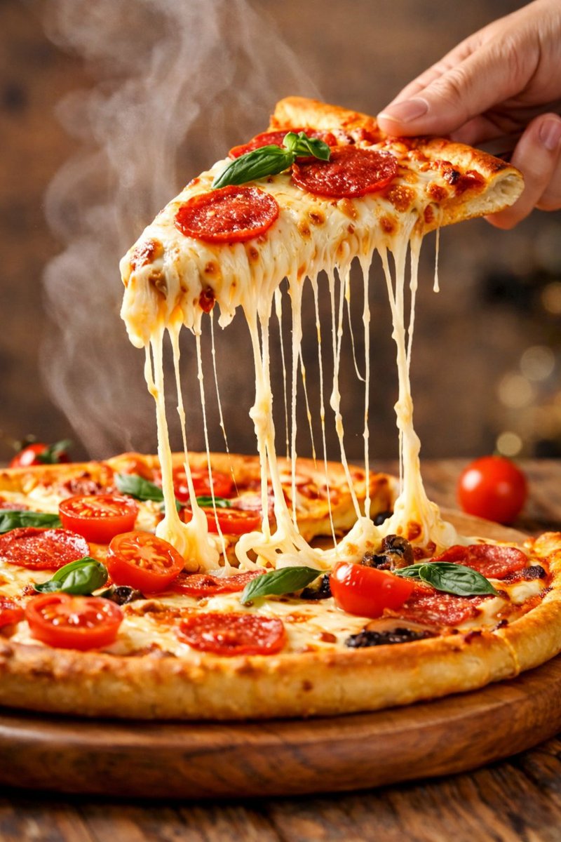 Hyper-realistic cinematic close-up of a pepperoni pizza slice with dramatic cheese pull — Nano Banana Pro AI Generated Image