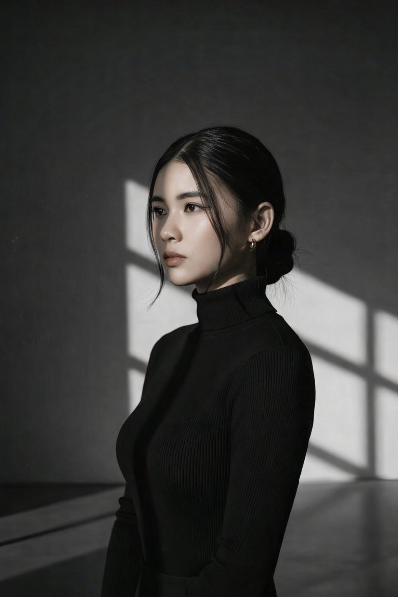 Minimalist Window Light Black and White Portrait Prompt — Nano Banana Pro AI Generated Image