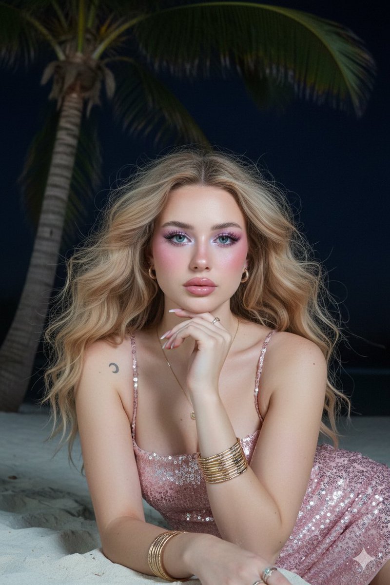 Barbie Style Tropical Night Portrait Prompt — Nano Banana Pro AI Generated Image