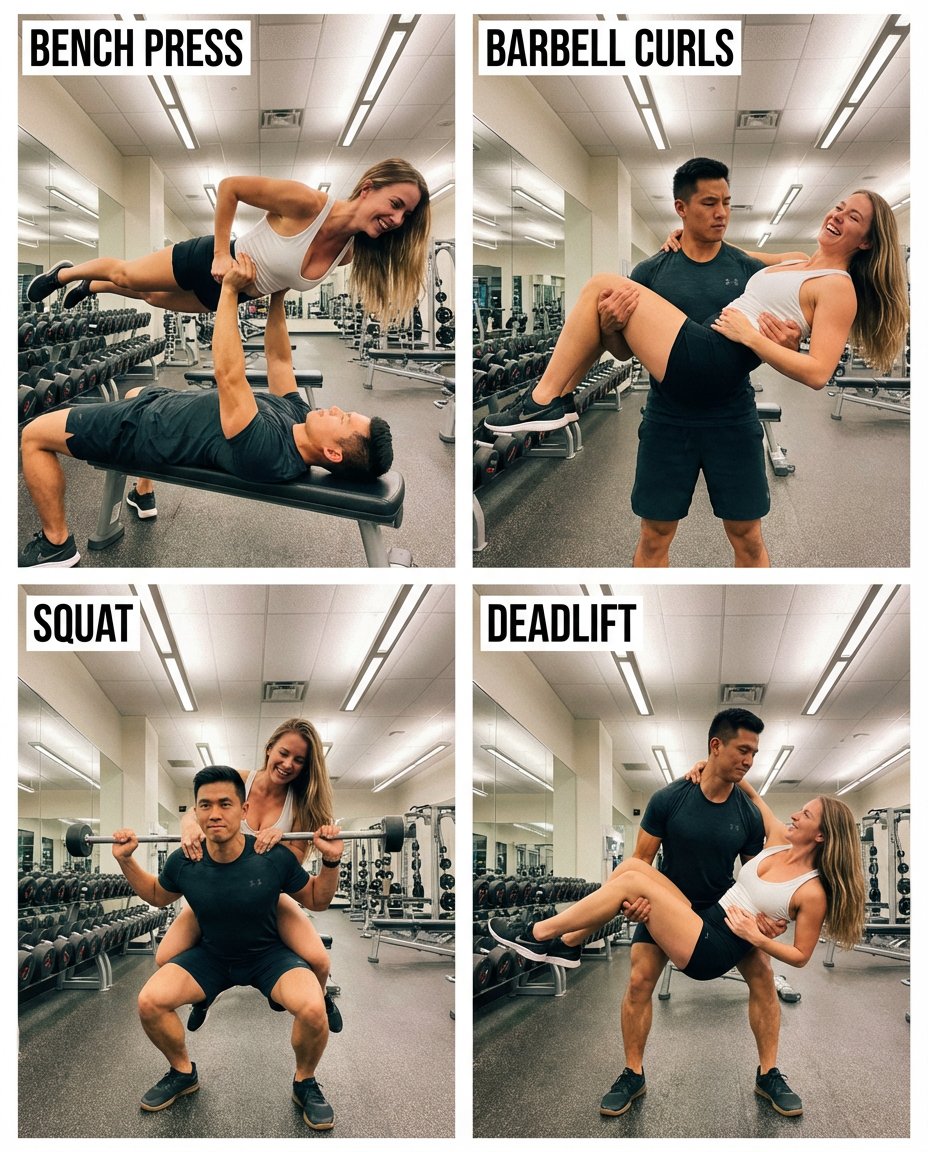 2x2 Collage of Couple Lifting Each Other in Gym — Nano Banana Pro AI Generated Image