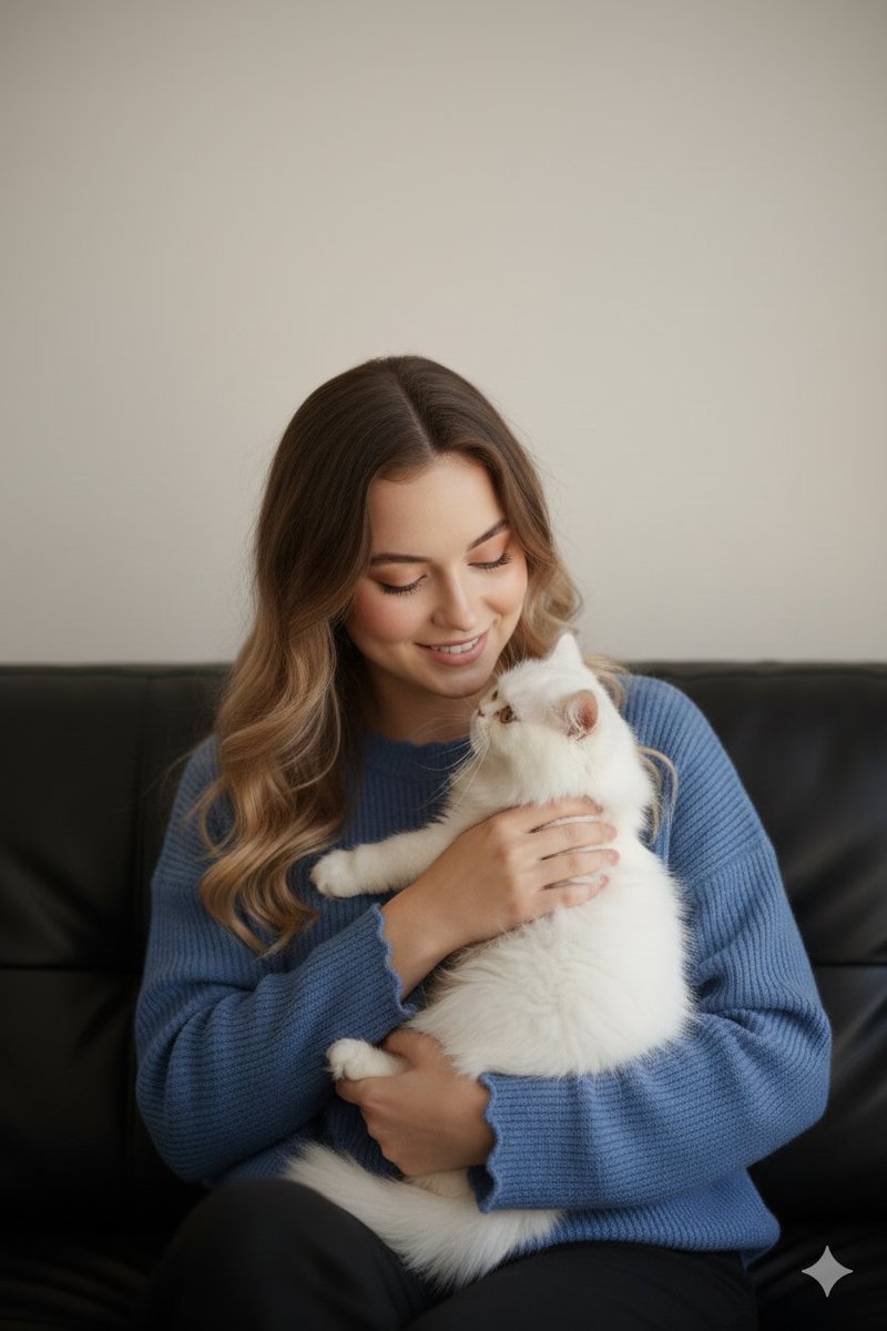 Ultra-Realistic Portrait of Woman Hugging a Persian Cat — Nano Banana Pro AI Generated Image