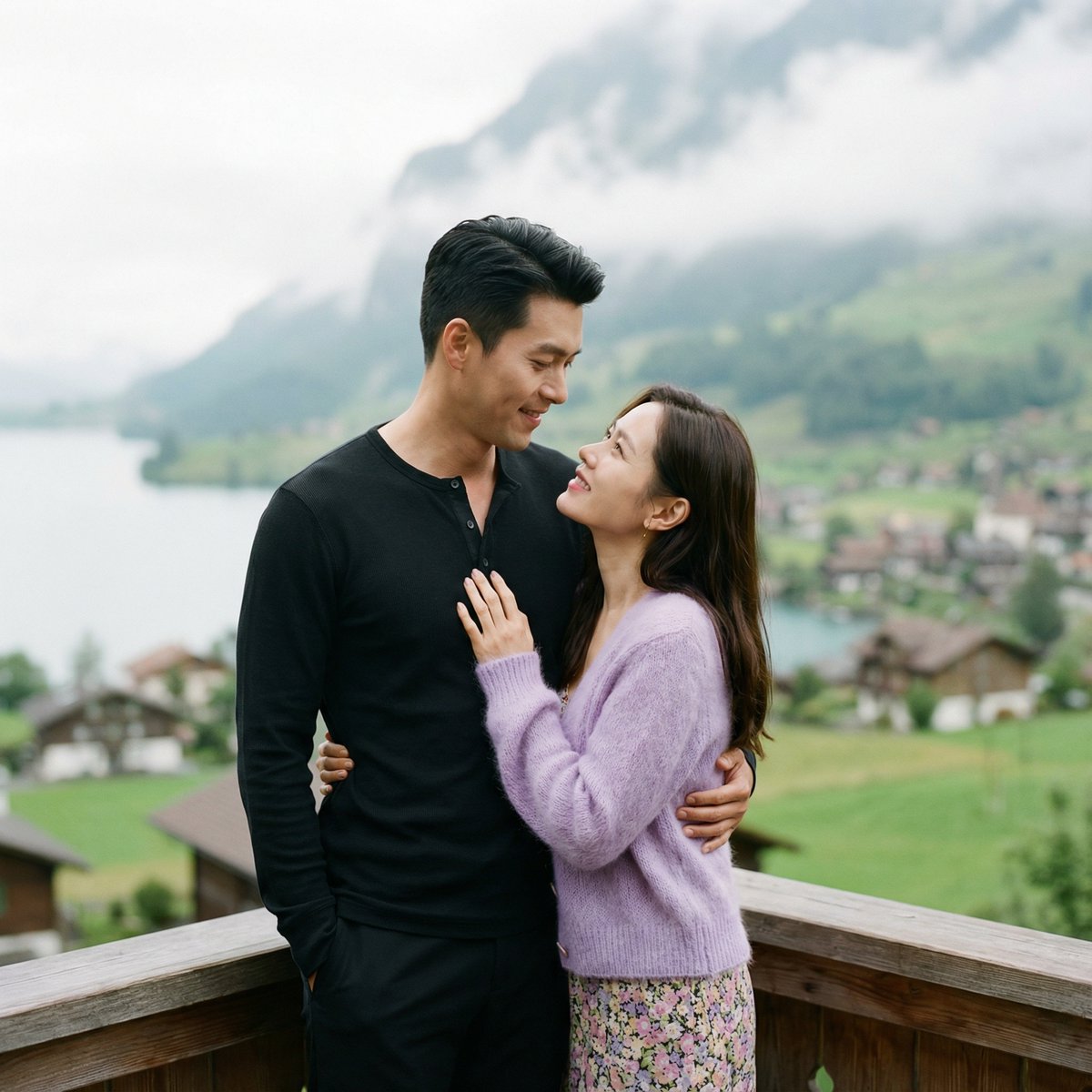 K-Drama Romantic Lakeside Embrace Prompt — Nano Banana Pro AI Generated Image