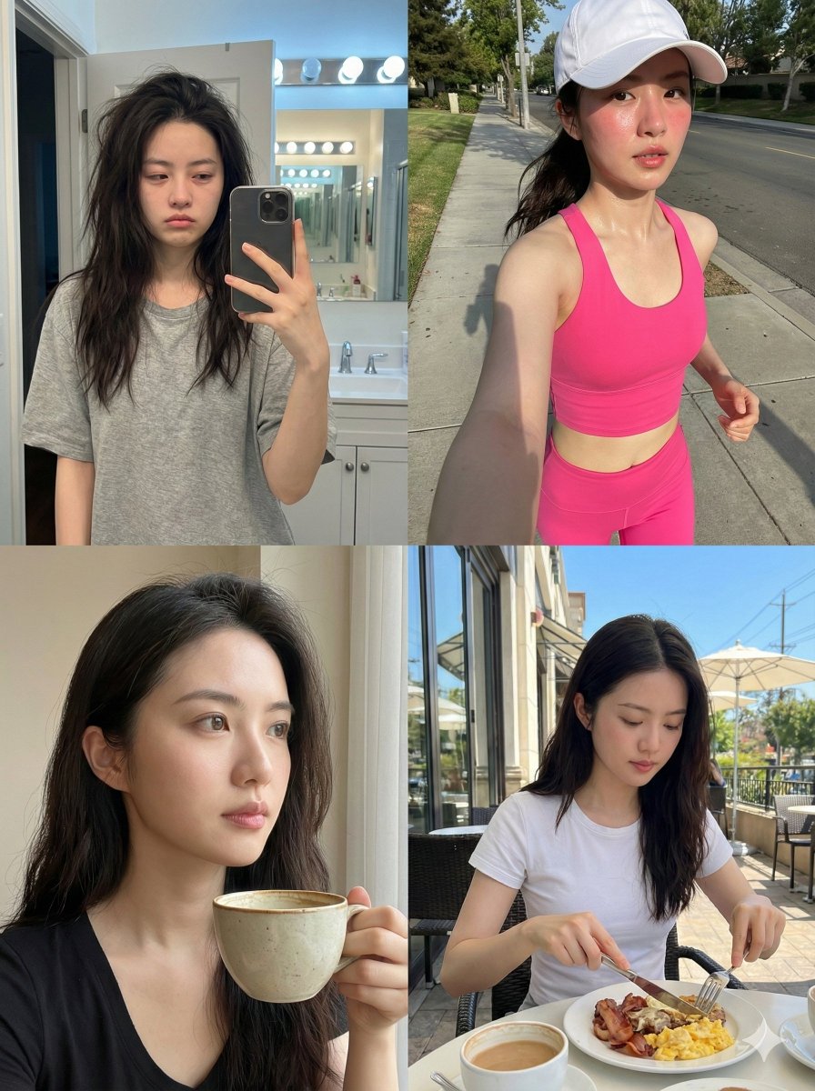 Consistent Identity Daily Routine Log Prompt (4-Quadrant) — Nano Banana Pro AI Generated Image