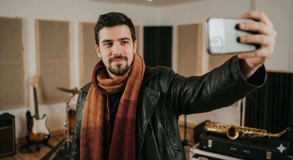 Selfie Portrait in Recording Studio Prompt — Nano Banana Pro AI Generated Image