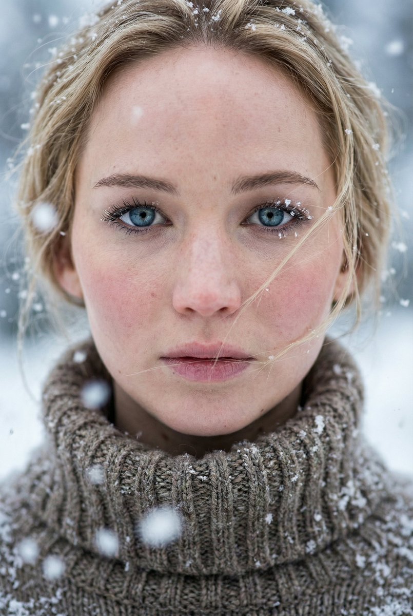 Ultra-Photorealistic Winter Portrait Macro Focus (Jennifer Lawrence) — Nano Banana Pro AI Generated Image