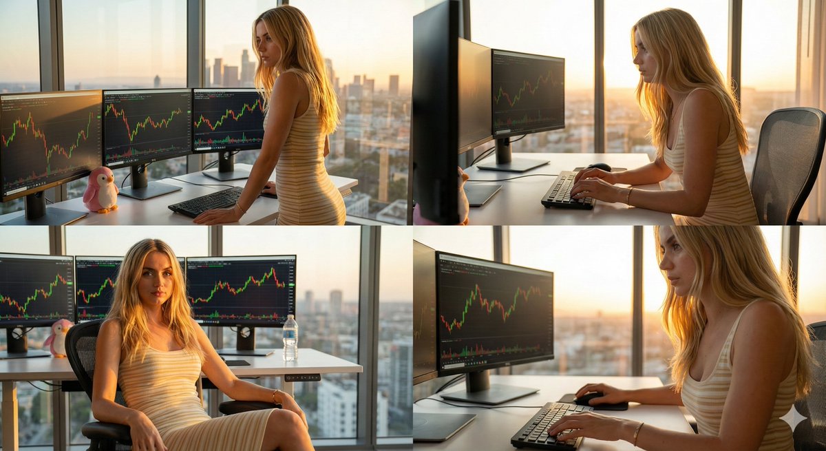 Four-Panel Collage of Trader in High-Rise Office — Nano Banana Pro AI Generated Image