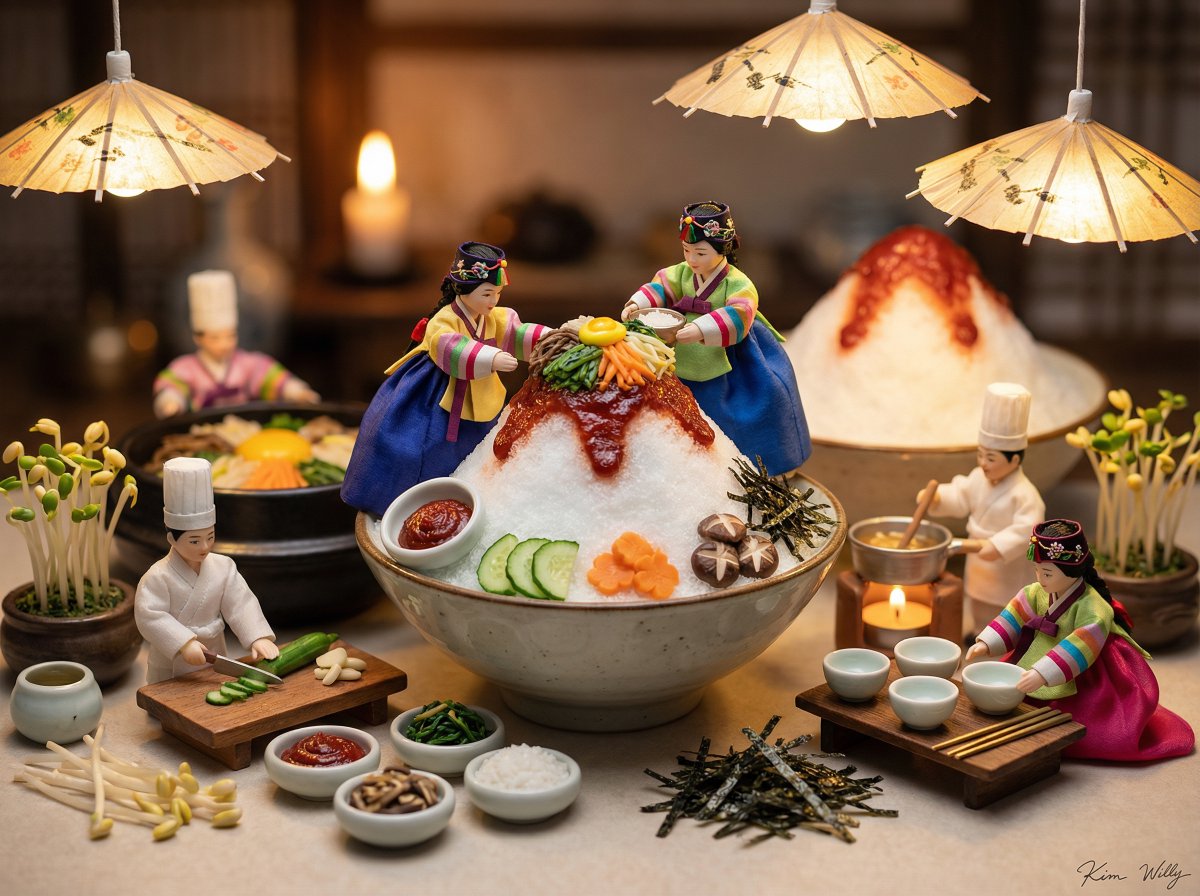 Micro Diorama of Joseon Dynasty Chefs Making Bibimbap — Nano Banana Pro AI Generated Image