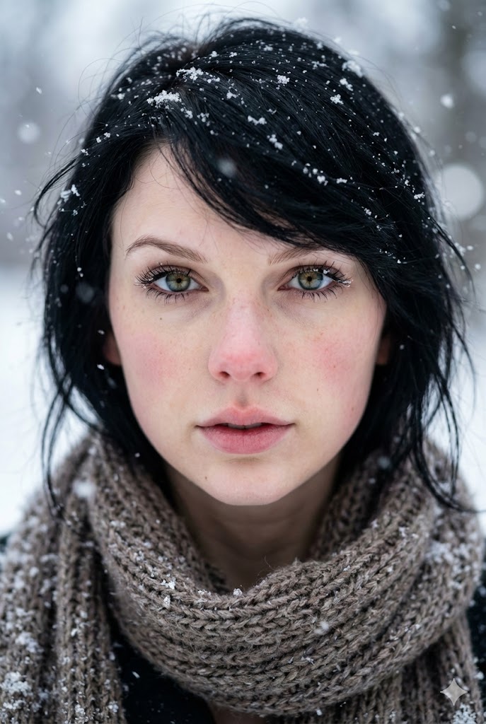 Extreme Close-Up Winter Portrait with Snow — Nano Banana Pro AI Generated Image