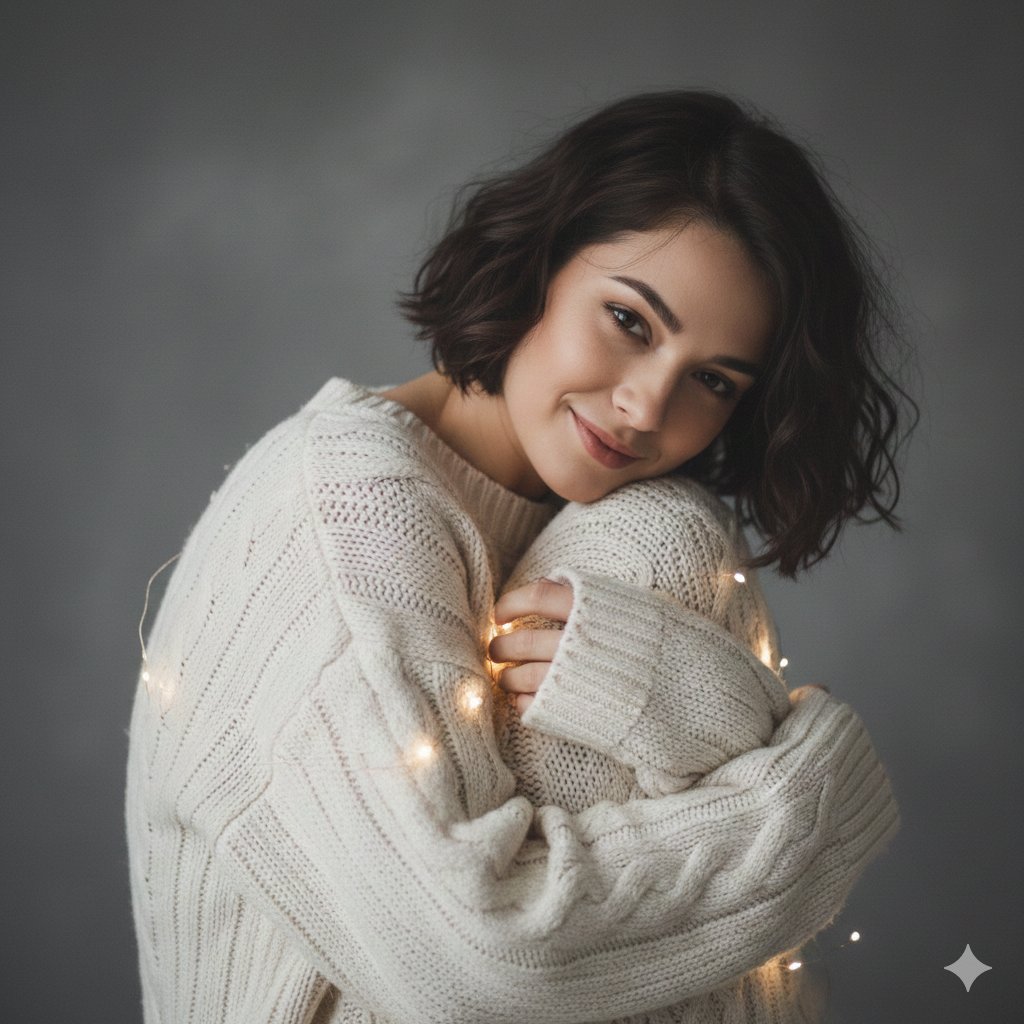 Intimate Studio Portrait with Fairy Lights Prompt — Nano Banana Pro AI Generated Image