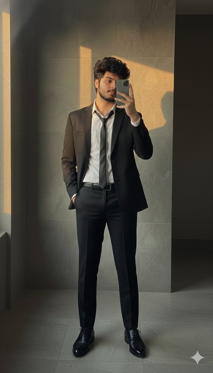 Formal Suit Mirror Selfie with Face Reference Prompt — Nano Banana Pro AI Generated Image