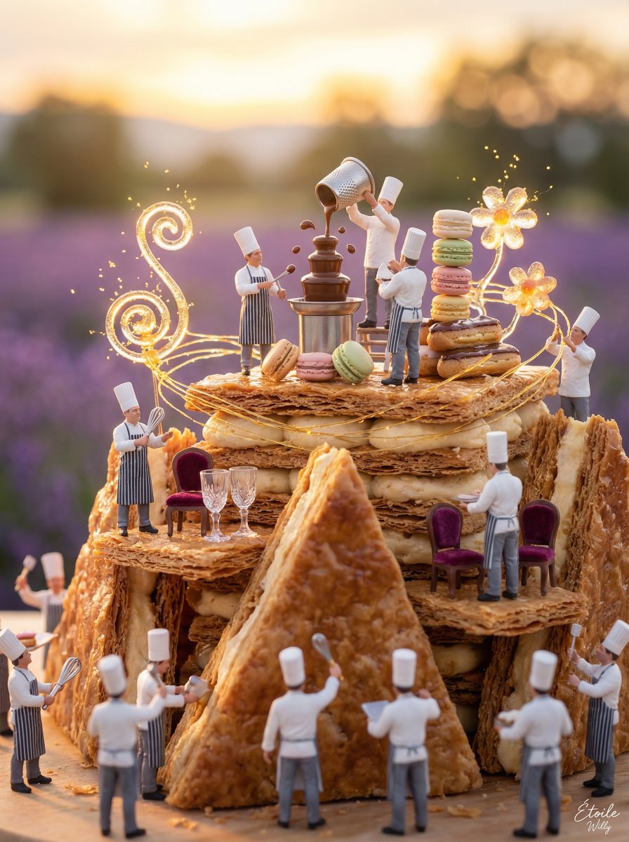 Micro Diorama of Chefs Building a French Patisserie — Nano Banana Pro AI Generated Image