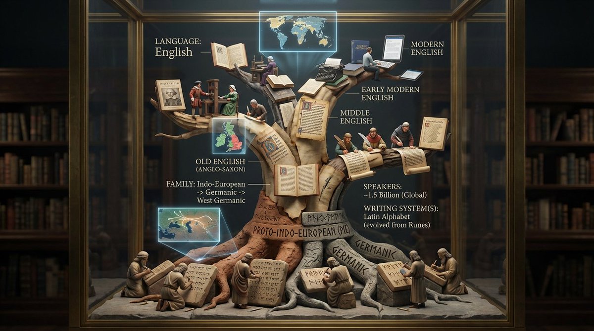 Linguistic Evolution Tree Infographic Generation — Nano Banana Pro AI Generated Image