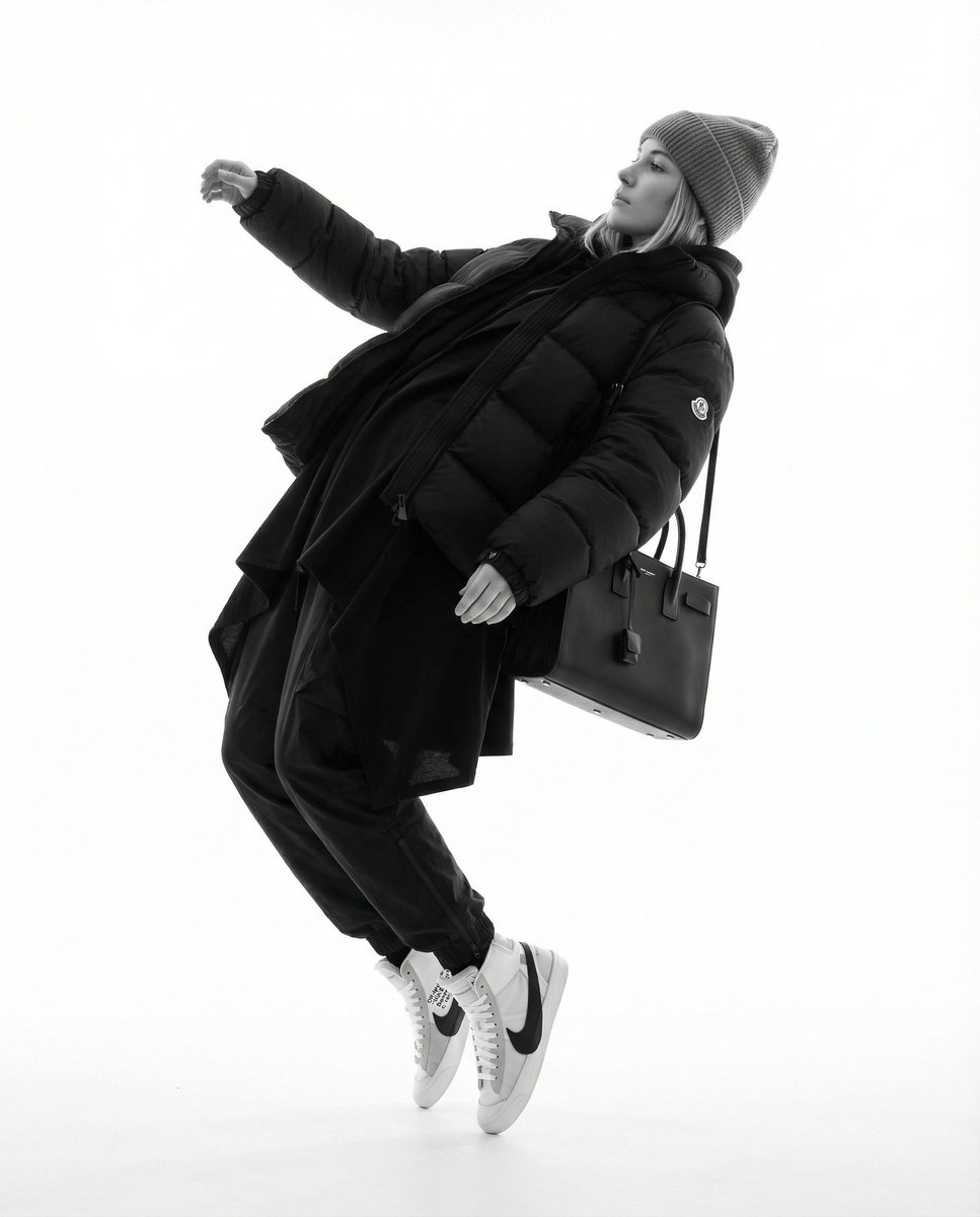 Monochrome Hypebeast Editorial with Airborne Action — Nano Banana Pro AI Generated Image