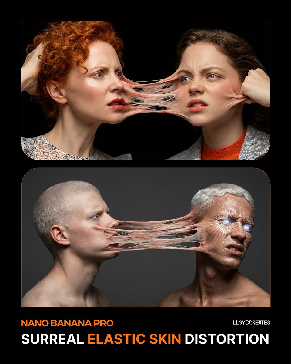 Surreal Elastic Skin Distortion Portrait — Nano Banana Pro AI Generated Image