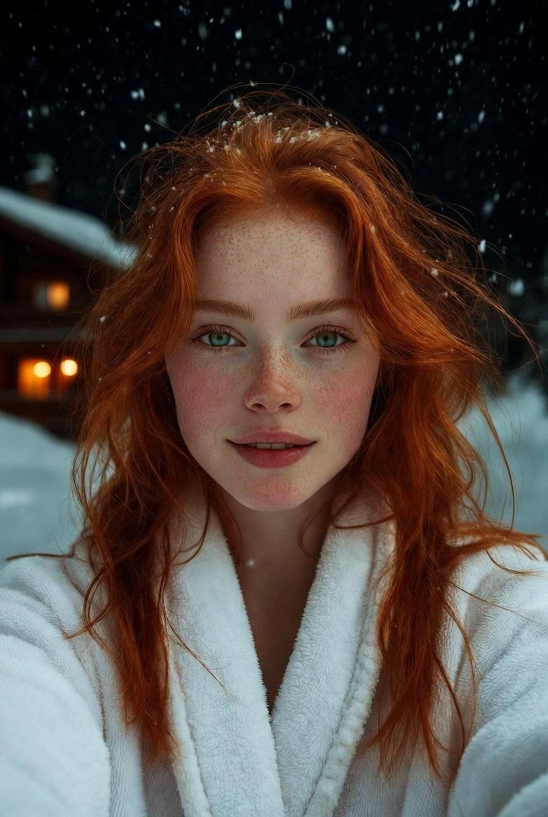 Flash Selfie in Snow at Alpine Chalet Prompt — Nano Banana Pro AI Generated Image