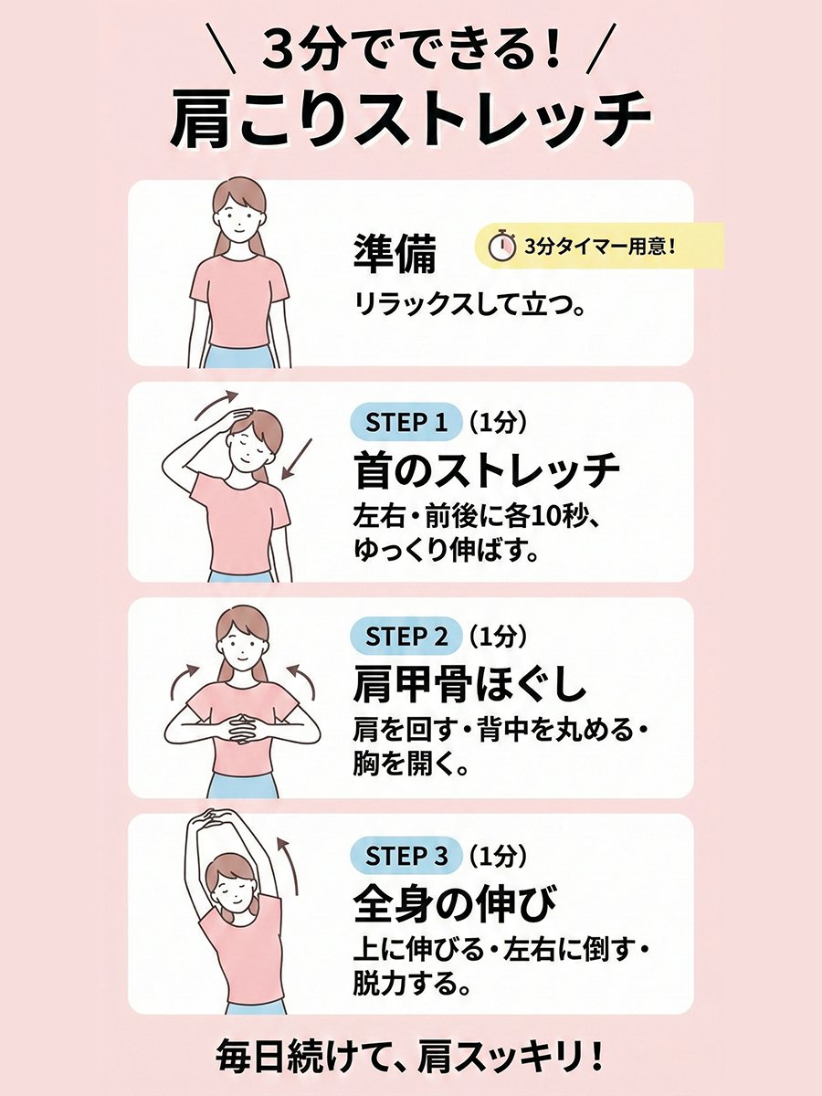 Shoulder-stretch infographic for neck and shoulder stiffness — Nano Banana Pro AI Generated Image