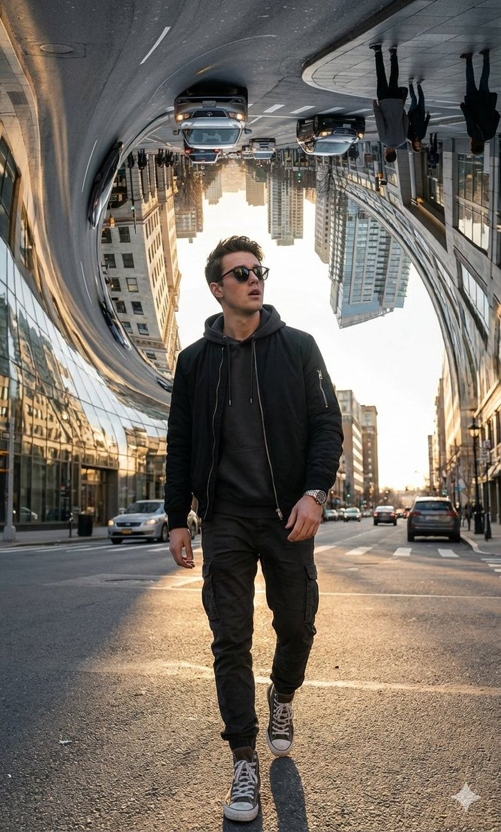 Surreal Bending City Streetwear Portrait — Nano Banana Pro AI Generated Image