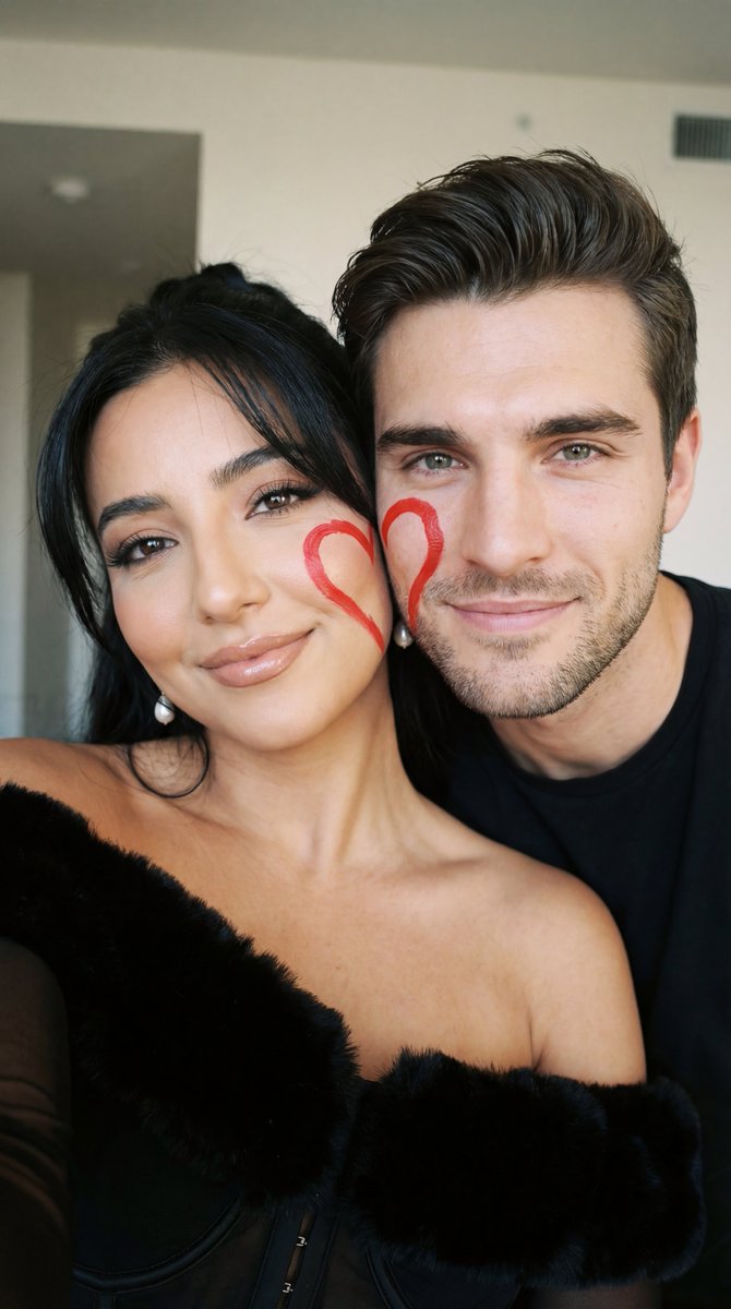 Ultra-Close Photorealistic Couple Selfie with Heart Cheek Paint — Nano Banana Pro AI Generated Image