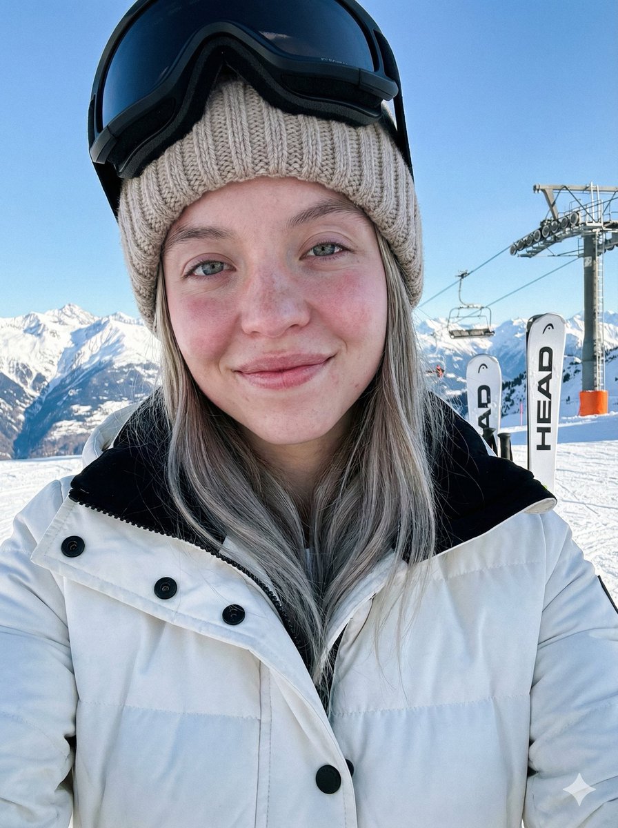 Sydney Sweeney Ski Vacation Selfie Portrait — Nano Banana Pro AI Generated Image