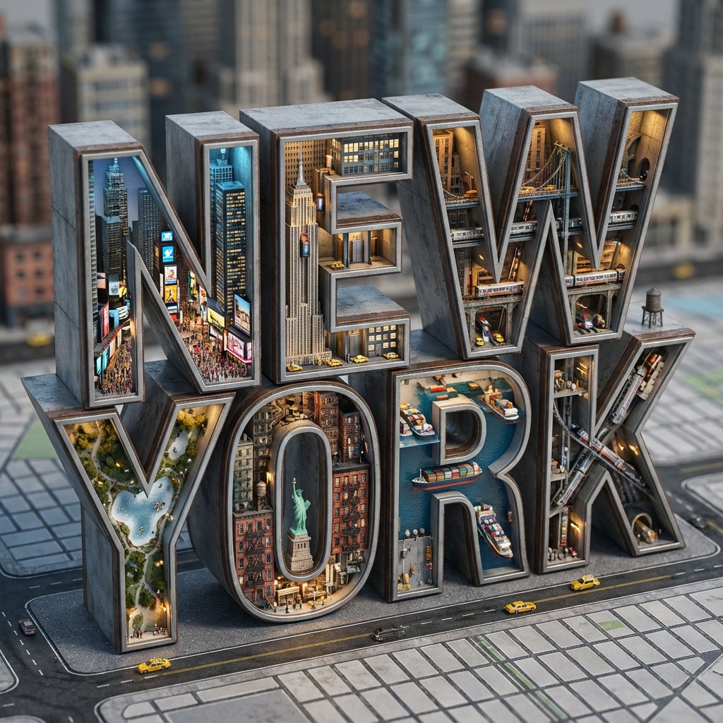 Architectural Typography Micro-World Render Prompt (New York) — Nano Banana Pro AI Generated Image