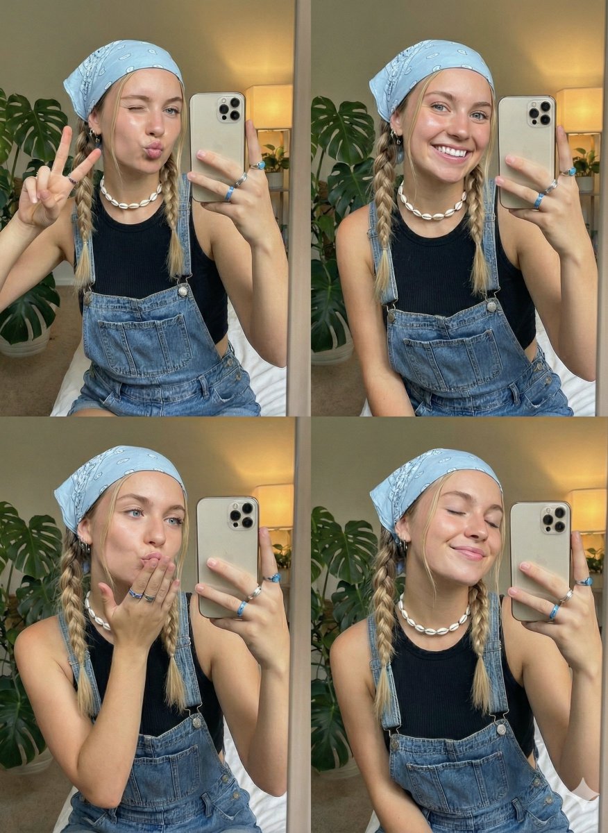 Playful Selfie Portrait with Multiple Poses — Nano Banana Pro AI Generated Image